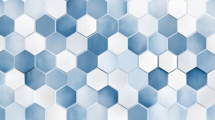 Fototapeta premium Geometric hexagonal pattern wallpaper in soft blues and whites, modern and sleek, ultra-detailed, 8k