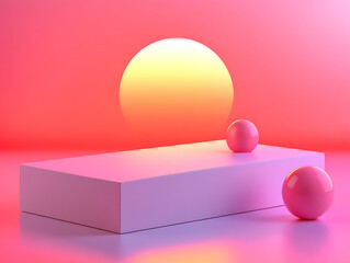 Vibrant sunset scene with geometric shapes abstract environment digital art futuristic viewpoint