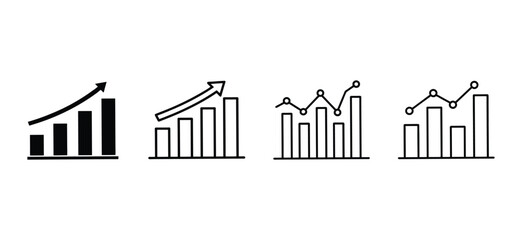 Growth Graph Line Art Icons: Black Outline Symbols for Progress and Data Analysis


