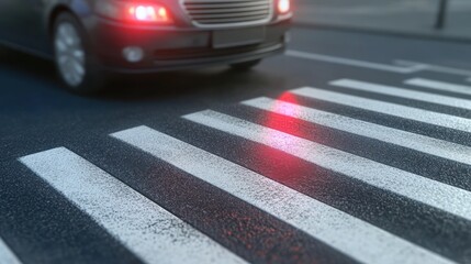 Approaching car and crosswalk on an urban city street