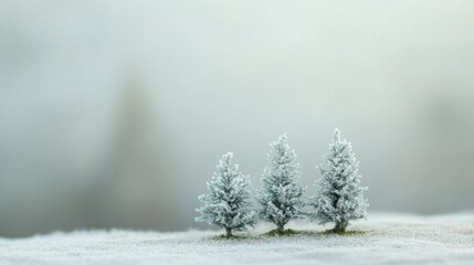 Fototapeta premium winter wonderland three snowy trees on snowy ground
