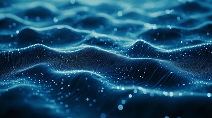 Abstract Blue Digital Wave Background, Network Connection, Big Data, High Technology. 3D Rendering.