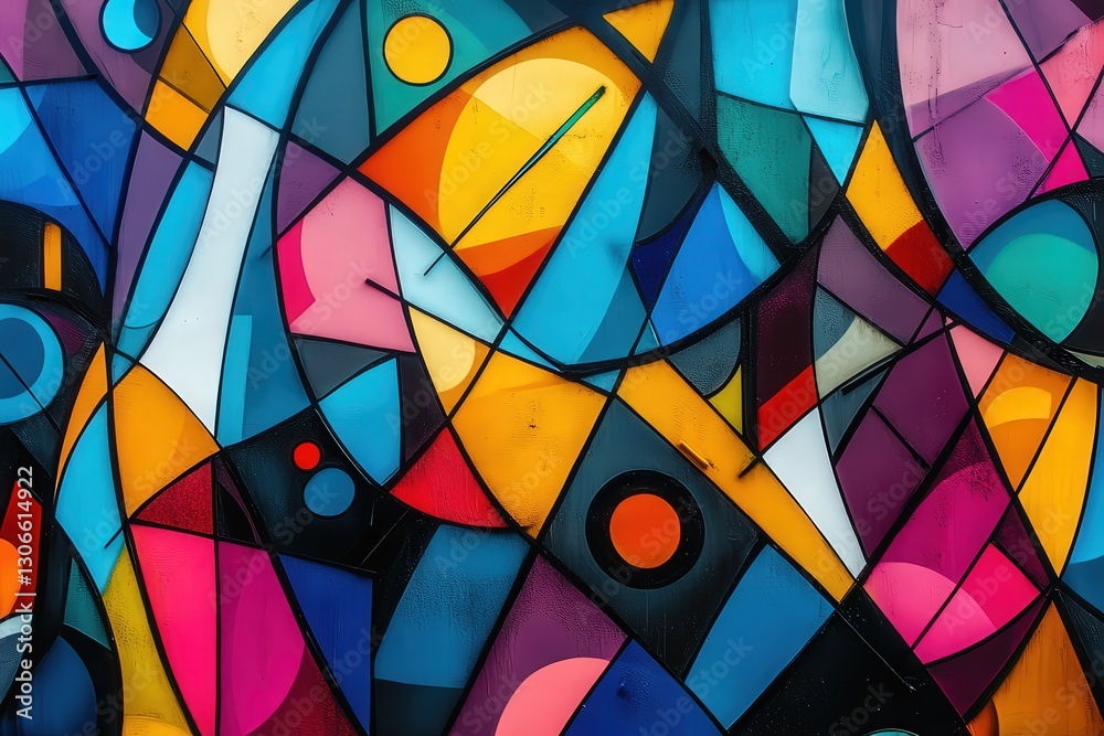 Poster exploring the intricate layers of blockchain technology through vibrant abstract shapes and colors