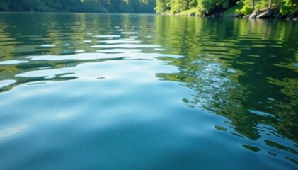Serene, rippling lake surface, subtle reflections , pond, aqua, glassy