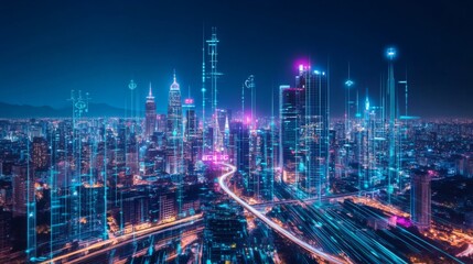 Fototapeta premium Futuristic City Skyline at Night