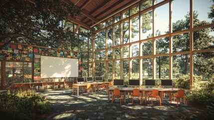 Advanced assistive technology is integrated into a futuristic special education classroom to support students with developmental disabilities