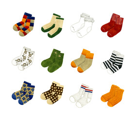 ナチュラルな靴下のセット　ファッションアイテムの手描き水彩イラスト素材