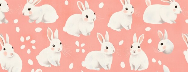 Fototapeta premium Illustration of rabbits pattern background animals pastel.