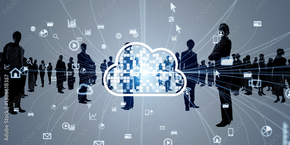 Aufkleber Cloud computing concept visual with group of multinational people