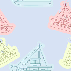 Editable Outline Style Side View Ship Vector Illustration in Various Pastel Colors as Seamless Pattern for Creating Background of Transportation Vehicle and Historical Education Related Design