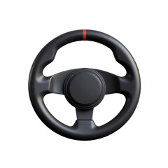 Black Leather Steering Wheel with Red Stripes in Detail