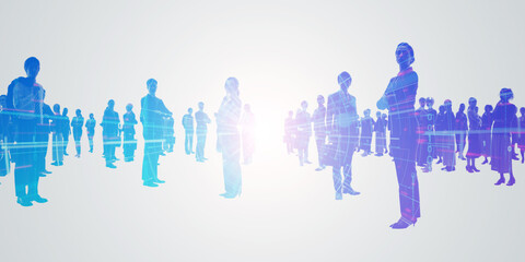 Multinational group of people and digital technology concept visual