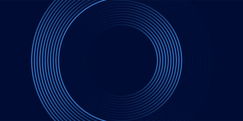 Abstract glowing circle lines on dark blue background. Geometric stripe line art design. Modern shiny blue lines. Futuristic technology concept. Suit for poster