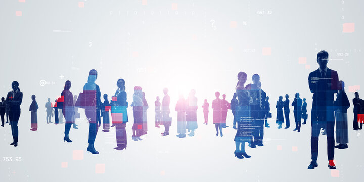 多国籍の人々のグループとデジタルテクノロジーのコンセプトビジュアル