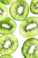 Fototapeta premium Bright green kiwi slices arranged in playful pattern, showcasing