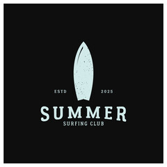 surfing logo with vintage paddle board beach waves, for business, sport, adventure, tourism, vacation