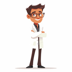 young male doctor with glassessmiling in white coat with copy space