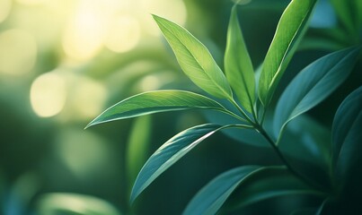 Lush Green Leaves in Sunlight, Garden