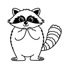 Obraz premium Cute raccoon illustration black and white adorable wildlife character with bushy tail and playful expression