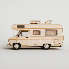 Vintage camper van with classic design on white background