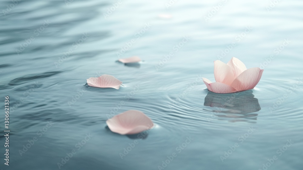 Aufkleber soft pastel colors and serene water create a tranquil setting for floating flower petals in peaceful