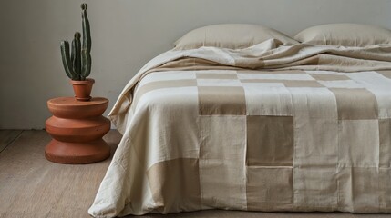 Generative AI, Warm Minimalist Bedroom with Natural Elements and Earthy Tones