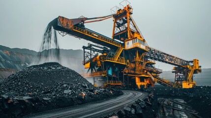 Massive Coal Stacker and Reclaimer Operates at Industrial Stockpile Site