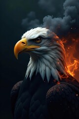 Fototapeta premium Close-up eagle head engulfed in ominous black smoke, black, stock, smoke