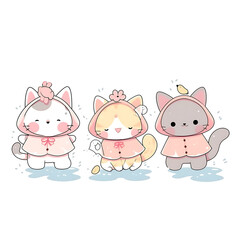 Naklejka premium Playful and whimsical cat illustrations in vibrant and minimalist designs