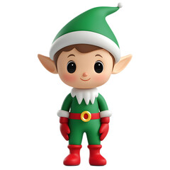 Cheerful Elf Cartoon Character in Green Outfit with Hat Isolated on White Background