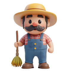Cheerful Farmer Emoji Figurine on Isolated White Background