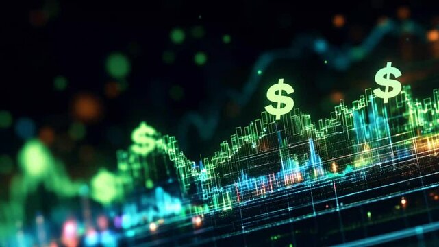 graph rising sharply upward, business growth. Vibrant green and blue colors showcasing financial success