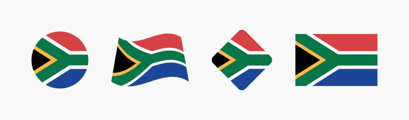 Vector South Africa National Flag icon collection. Flag set of South Africa various styles.