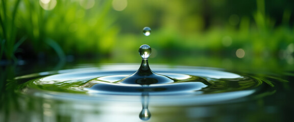 Beautiful Water Droplet in Calm Reflection
