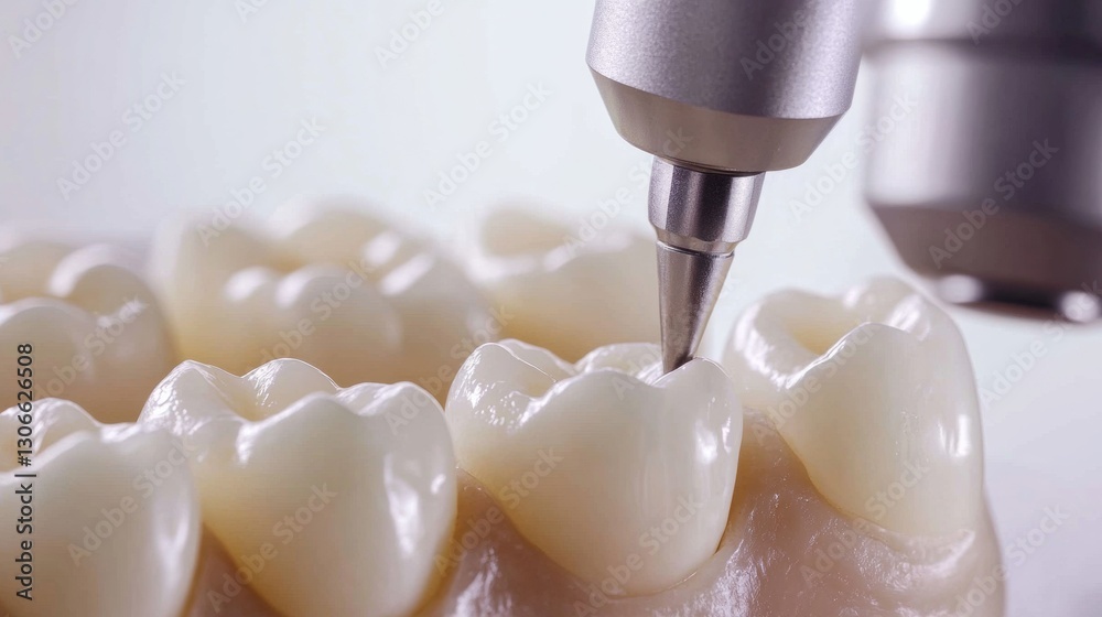 Poster Detailed close up of dental cleaning procedure under microscope focusing on precision Generative AI