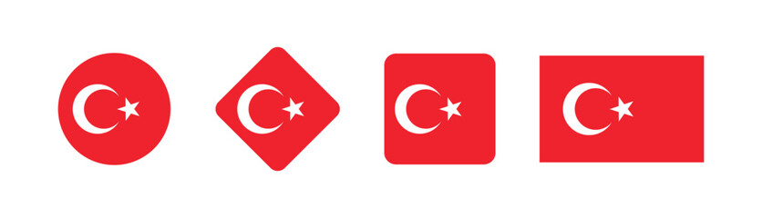 Vector Turkey National Flag icon collection. Flag set of Turkey various styles.