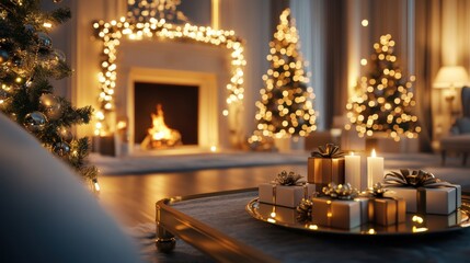 Festive Christmas Living Room Decor With Presents and Trees