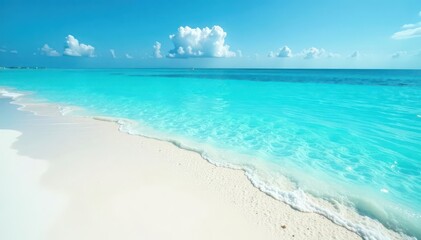 Fototapeta premium Azure shallows lap pristine white sand, turquoise water clarity , ocean, sea shore, ocean shore