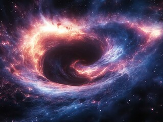 Produce a grand cosmic abyss, encased in a delicate network of bright energy, shaping a regulated whirlpool of limitless potential, modern, high-quality CGI