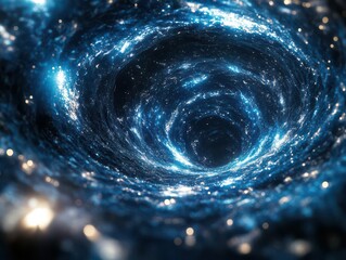 Obraz premium Produce a grand cosmic abyss, encased in a delicate network of bright energy, shaping a regulated whirlpool of limitless potential, modern, high-quality CGI