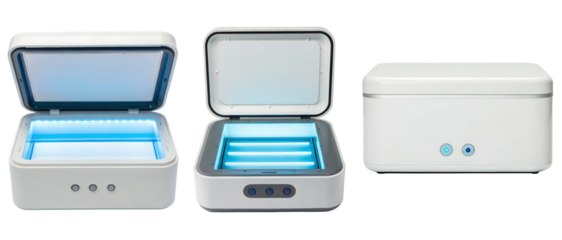UV sterilizer box for sanitizing objects on a transparent background