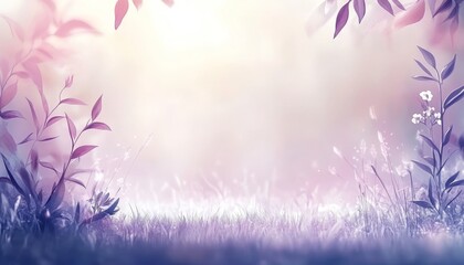 Fototapeta premium Pastel Lavender And Gold Watercolor Background With Stylized Herbs, Whimsical Leaves, Soft Focus