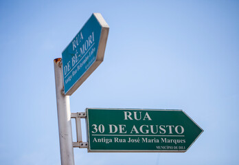 Street name signs in Dili City, Timor Leste, Rua means street.