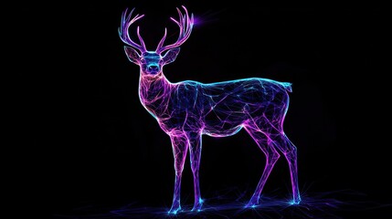 Obraz premium Glowing Deer in Night, Mystical Forest, Fantasy Art, Wallpaper