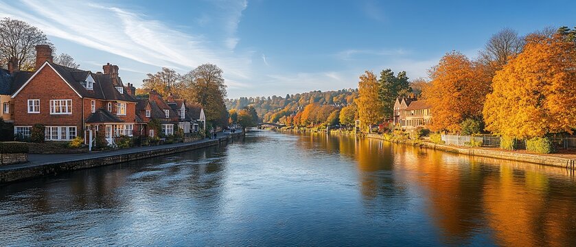 Autumn Riverfront Homes, Fall Foliage, UK