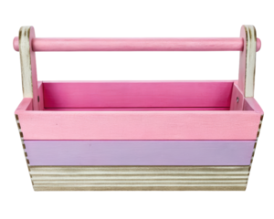 Pink and purple wooden storage box on a transparent background