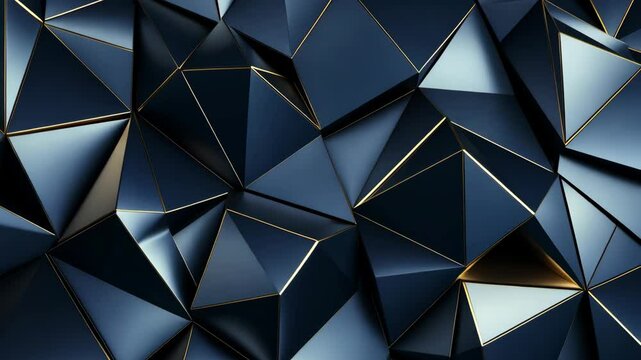 Abstract geometric pattern with interlocking triangular shapes in dark tones and metallic accents