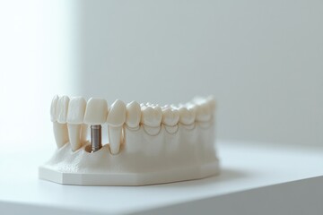 High quality 3D dental arch model showcasing single implant among natural teeth in a professional setting Generative AI