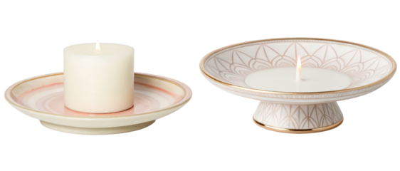 Two elegant candle holders with candles on a transparent background