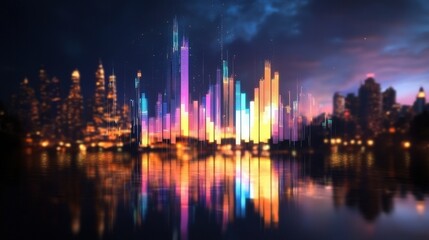 Vibrant Cityscape Illuminated At Night Reflecting In Water